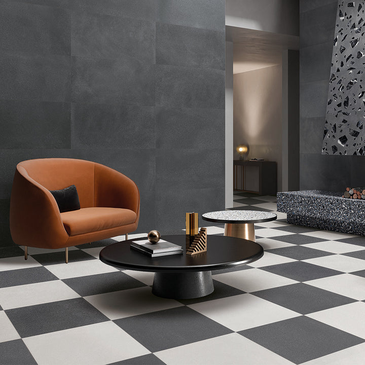 Terrazzo 2.0 24"x24" Checkerboard Minimal White & Minimal Dk Grey Porcelain Matte Tile