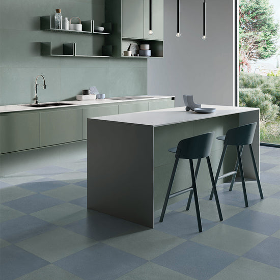 Terrazzo 2.0 24"x24" Checkerboard Minimal Blue & Minimal Green Porcelain Matte Tile