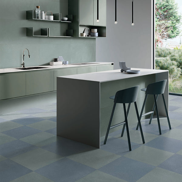 Terrazzo 2.0 24"x24" Checkerboard Minimal Blue & Minimal Green Porcelain Matte Tile
