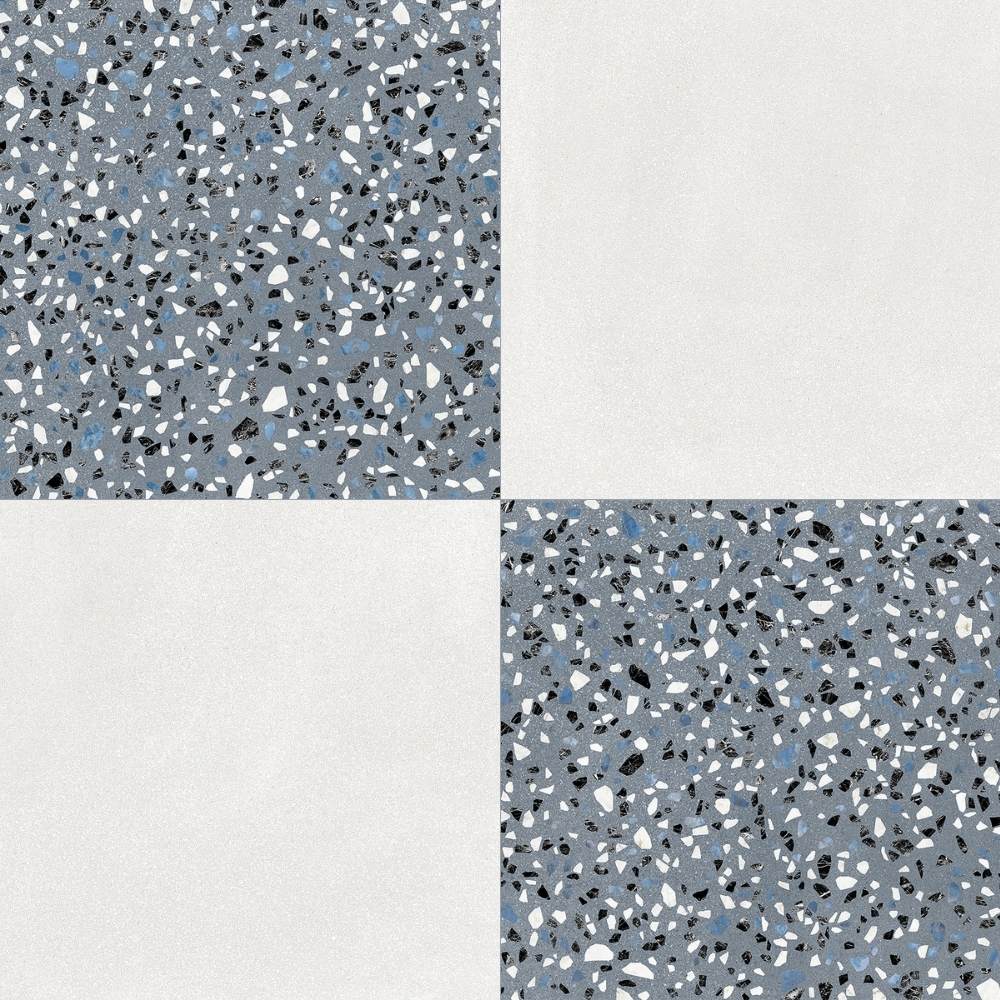 Terrazzo 2.0 24"x24" Checkerboard Minimal White & Classic Blue Porcelain Matte Tile