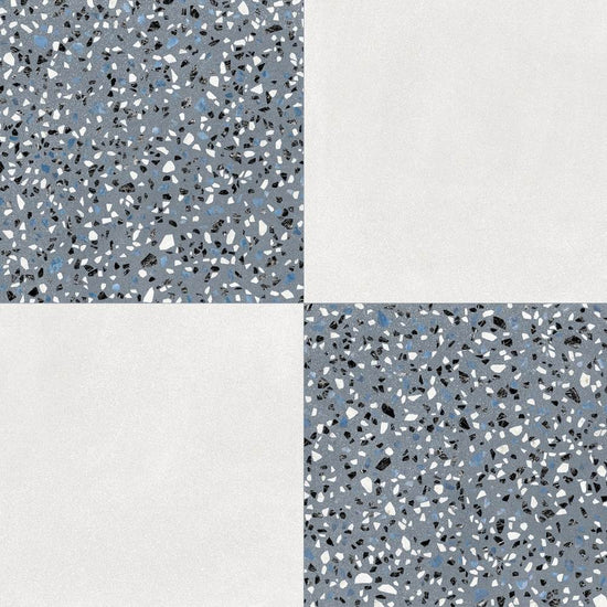 Terrazzo 2.0 24"x24" Checkerboard Minimal White & Classic Blue Porcelain Matte Tile