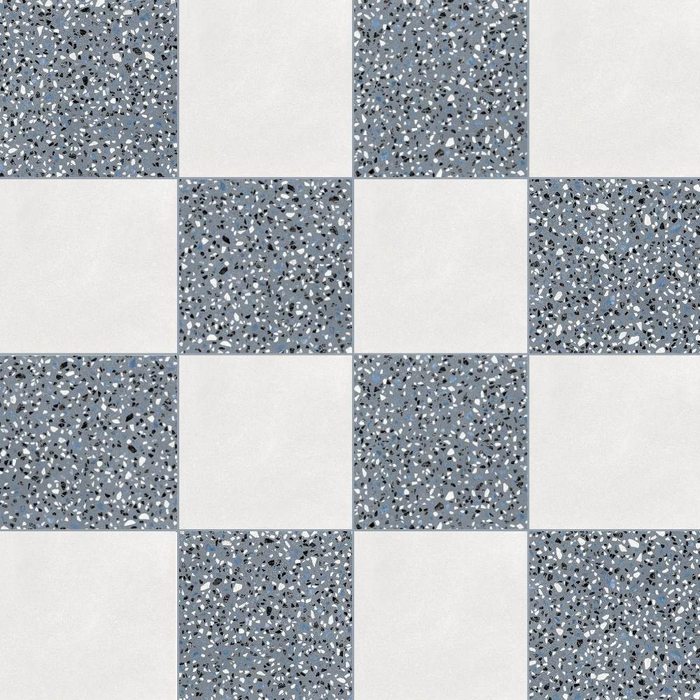 Terrazzo 2.0 24"x24" Checkerboard Minimal White & Classic Blue Porcelain Matte Tile