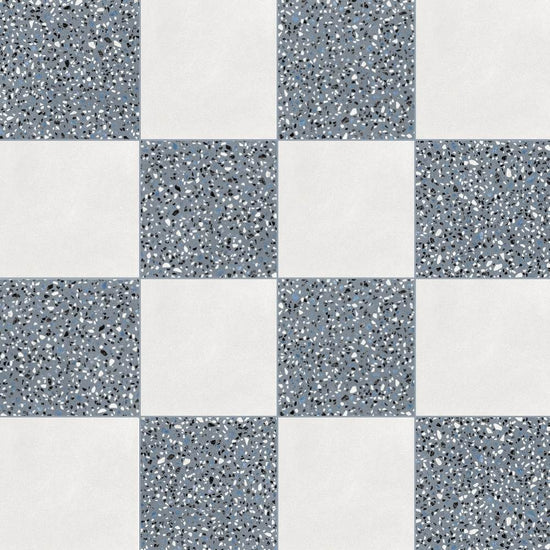 Terrazzo 2.0 24"x24" Checkerboard Minimal White & Classic Blue Porcelain Matte Tile