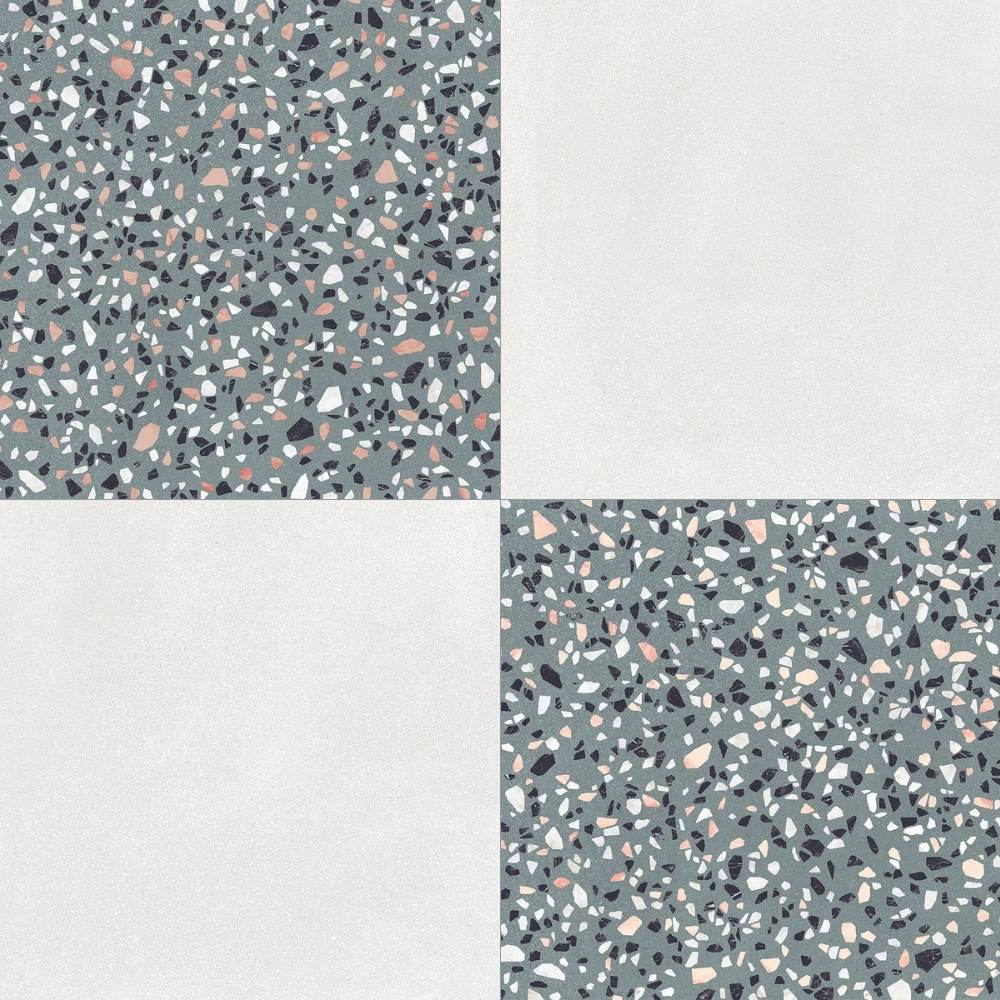 Terrazzo 2.0 24"x24" Checkerboard Minimal White & Classic Green Porcelain Matte Tile