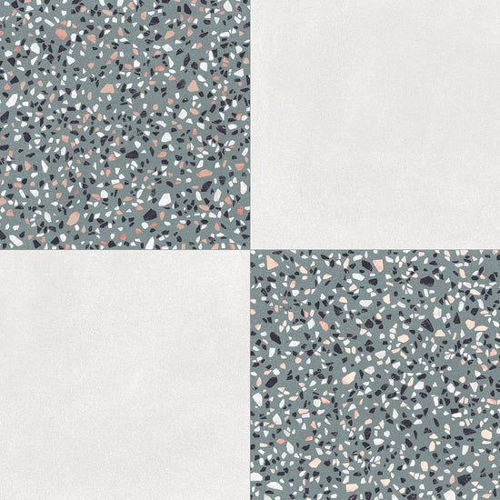 Terrazzo 2.0 24"x24" Checkerboard Minimal White & Classic Green Porcelain Matte Tile