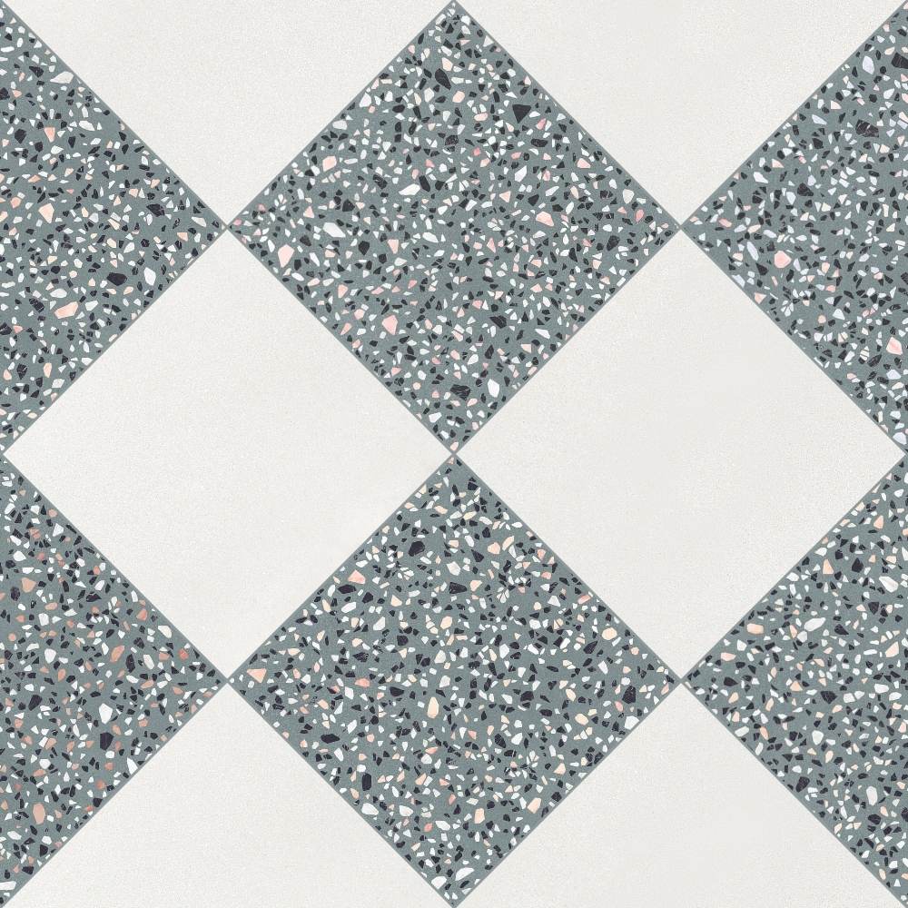 Terrazzo 2.0 24"x24" Checkerboard Minimal White & Classic Green Porcelain Matte Tile