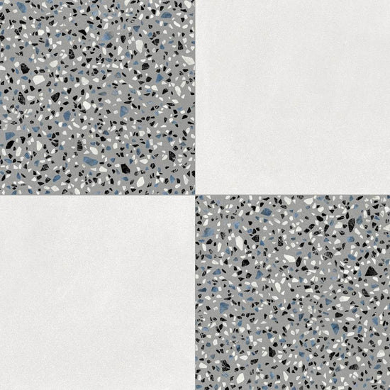 Terrazzo 2.0 24"x24" Checkerboard Minimal White & Classic Grey Porcelain Matte Tile