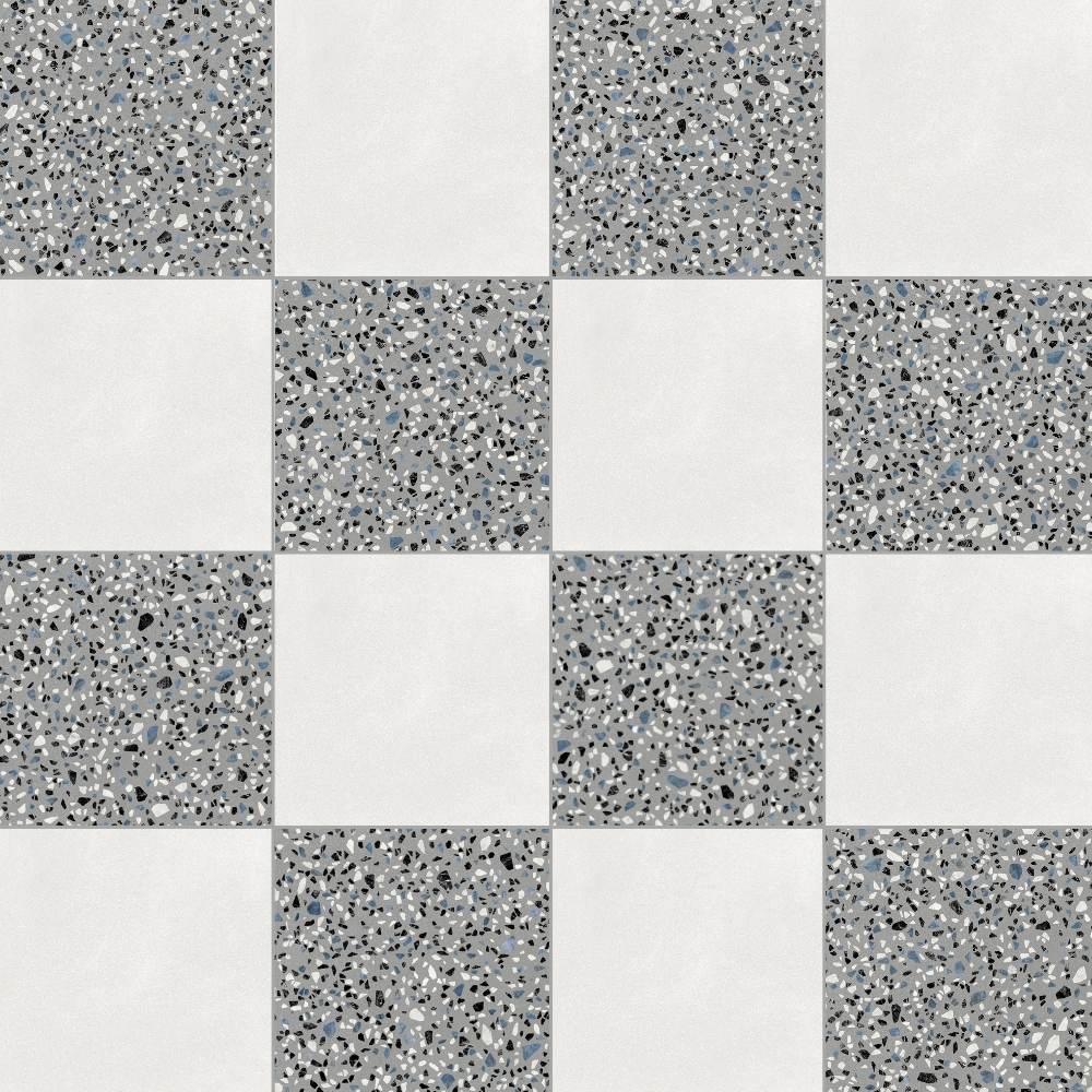Terrazzo 2.0 24"x24" Checkerboard Minimal White & Classic Grey Porcelain Matte Tile