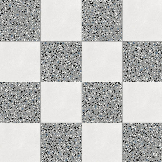 Terrazzo 2.0 24"x24" Checkerboard Minimal White & Classic Grey Porcelain Matte Tile