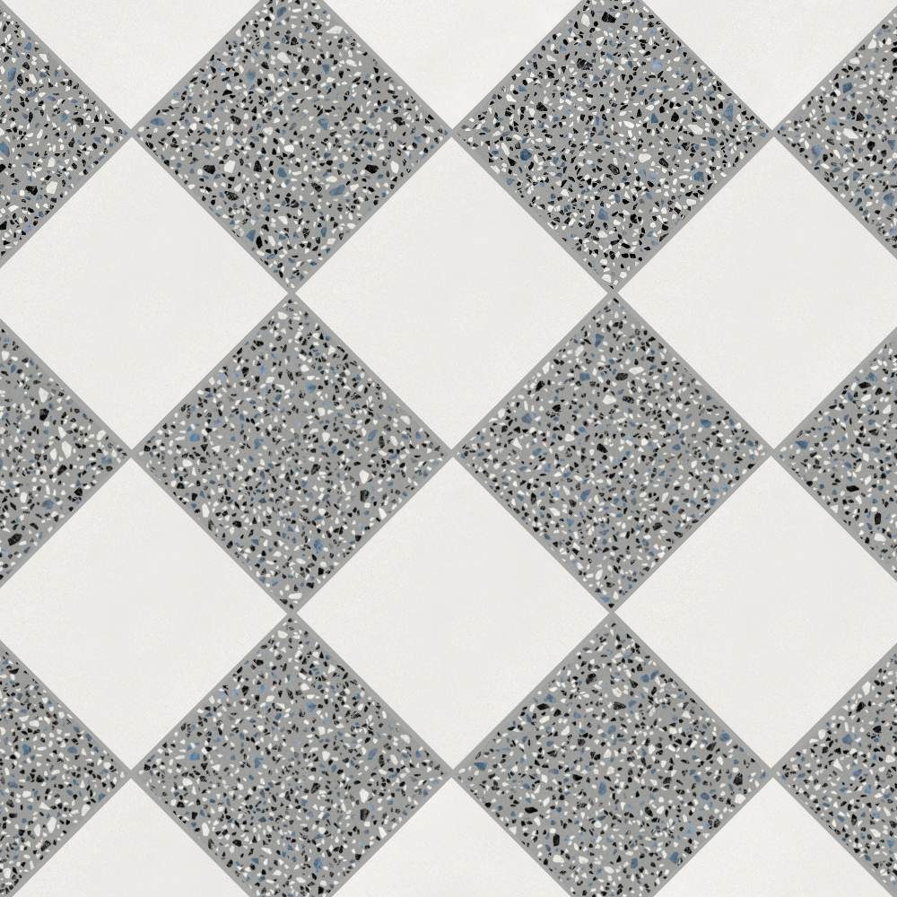Terrazzo 2.0 24"x24" Checkerboard Minimal White & Classic Grey Porcelain Matte Tile