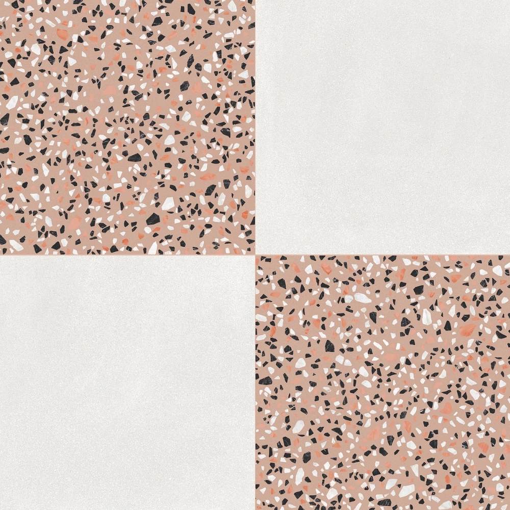 Terrazzo 2.0 24"x24" Checkerboard Minimal White & Classic Pink Porcelain Matte Tile