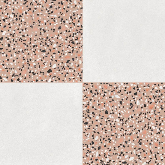 Terrazzo 2.0 24"x24" Checkerboard Minimal White & Classic Pink Porcelain Matte Tile