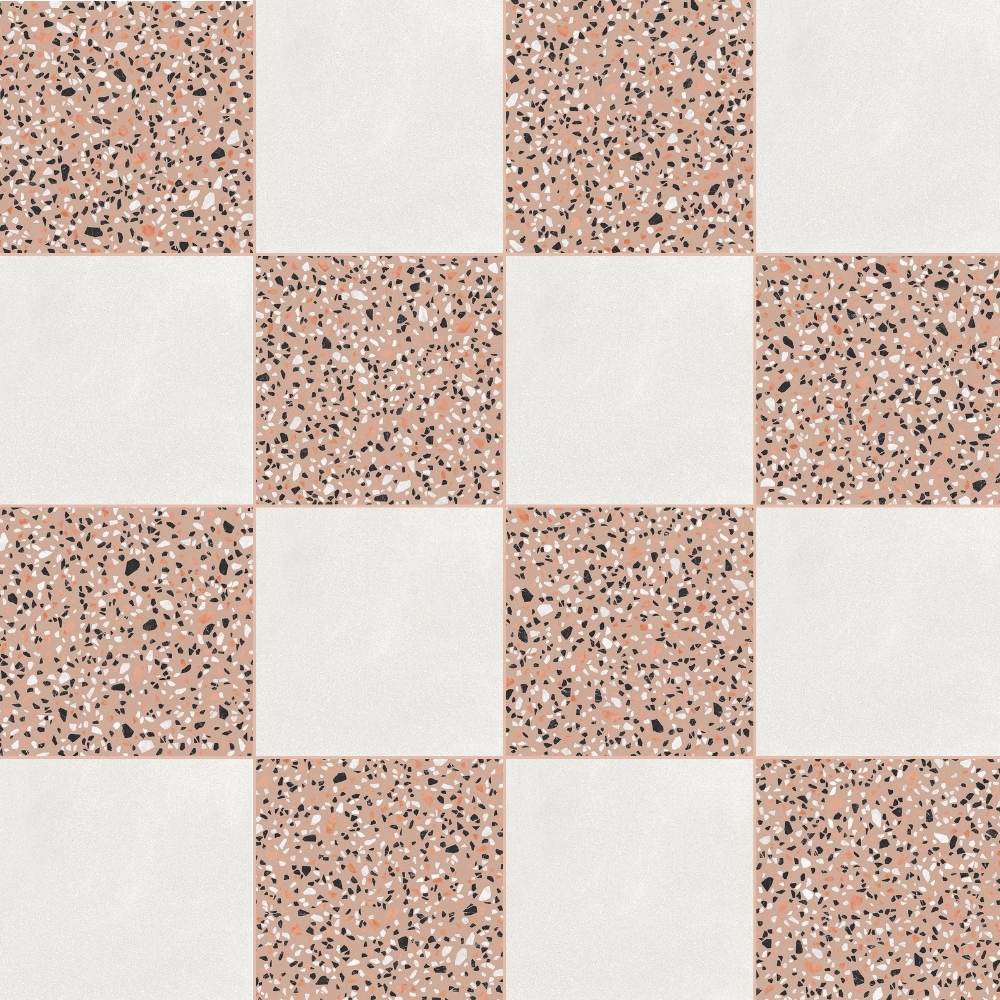 Terrazzo 2.0 24"x24" Checkerboard Minimal White & Classic Pink Porcelain Matte Tile
