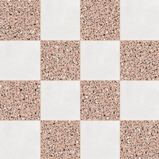 Terrazzo 2.0 24"x24" Checkerboard Minimal White & Classic Pink Porcelain Matte Tile