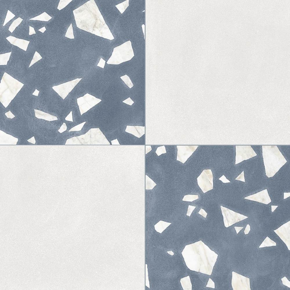 Terrazzo 2.0 24"x24" Checkerboard Minimal White & Rock Blue Porcelain Matte Tile