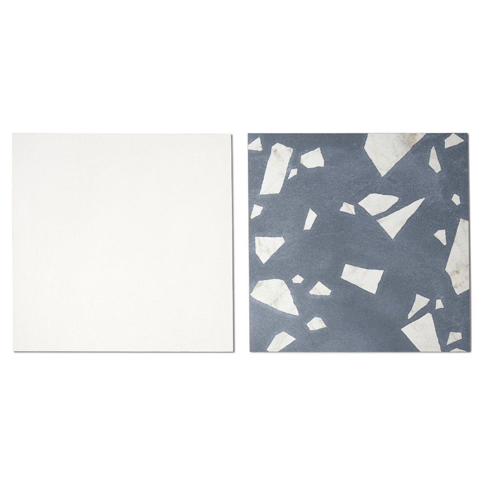 Terrazzo 2.0 24"x24" Checkerboard Minimal White & Rock Blue Porcelain Matte Tile