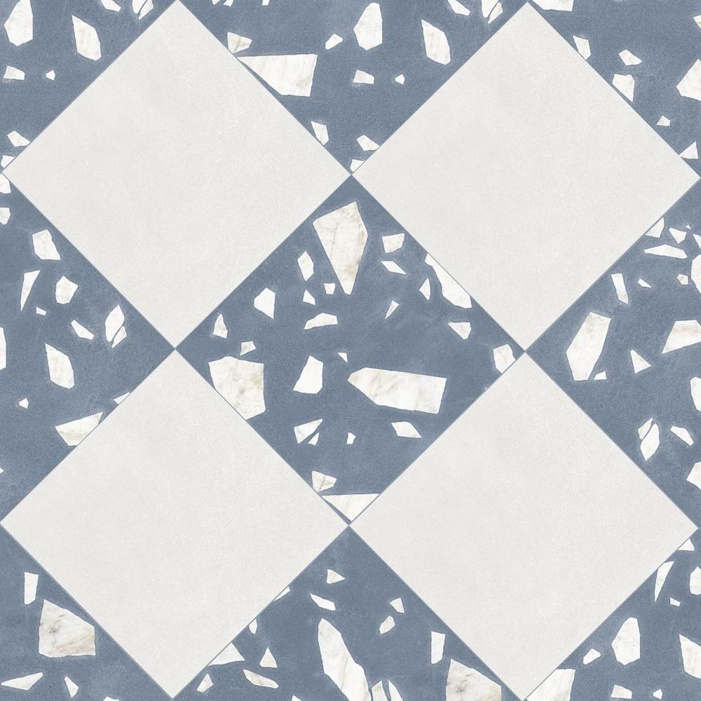 Terrazzo 2.0 24"x24" Checkerboard Minimal White & Rock Blue Porcelain Matte Tile
