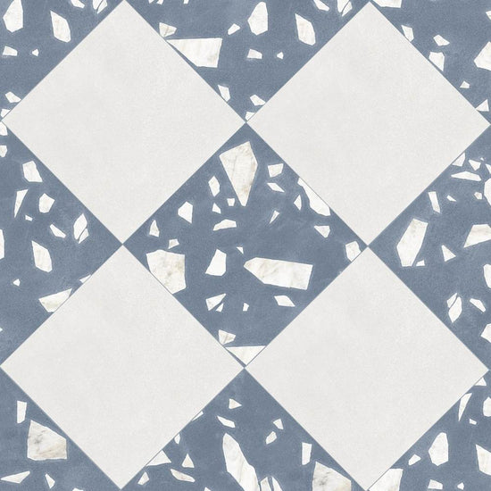 Terrazzo 2.0 24"x24" Checkerboard Minimal White & Rock Blue Porcelain Matte Tile