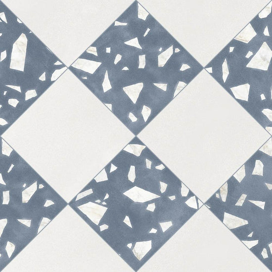Terrazzo 2.0 24"x24" Checkerboard Minimal White & Rock Blue Porcelain Matte Tile