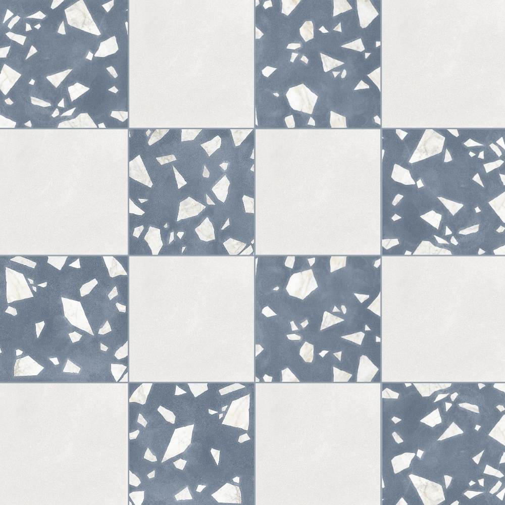 Terrazzo 2.0 24"x24" Checkerboard Minimal White & Rock Blue Porcelain Matte Tile