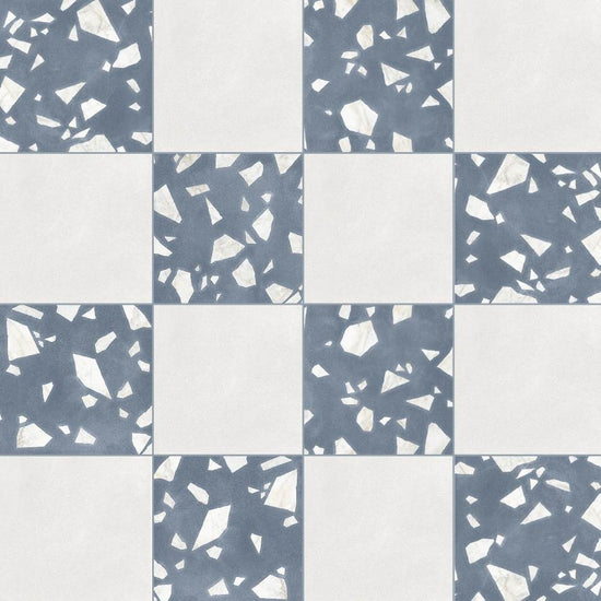 Terrazzo 2.0 24"x24" Checkerboard Minimal White & Rock Blue Porcelain Matte Tile