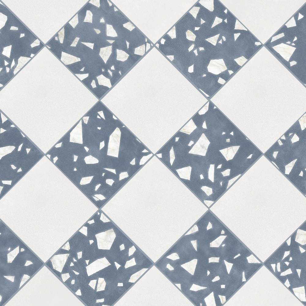 Terrazzo 2.0 24"x24" Checkerboard Minimal White & Rock Blue Porcelain Matte Tile