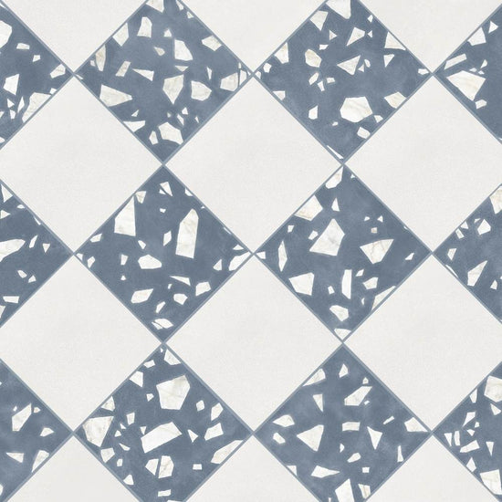 Terrazzo 2.0 24"x24" Checkerboard Minimal White & Rock Blue Porcelain Matte Tile