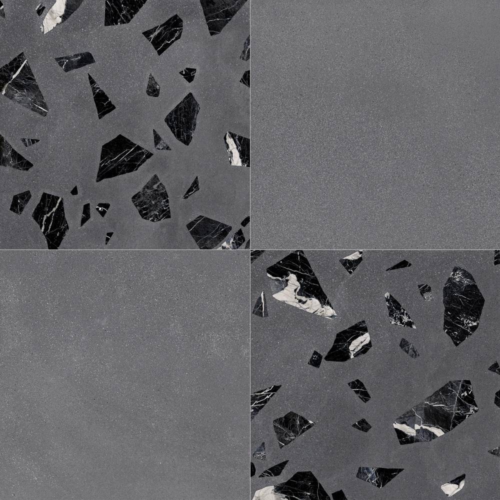 Terrazzo 2.0 24"x24" Checkerboard Minimal Dk Grey & Rock Dk Grey Porcelain Matte Tile