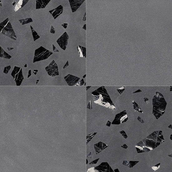 Terrazzo 2.0 24"x24" Checkerboard Minimal Dk Grey & Rock Dk Grey Porcelain Matte Tile