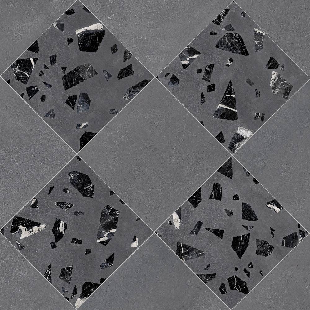 Terrazzo 2.0 24"x24" Checkerboard Minimal Dk Grey & Rock Dk Grey Porcelain Matte Tile