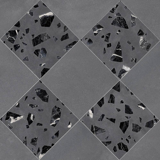 Terrazzo 2.0 24"x24" Checkerboard Minimal Dk Grey & Rock Dk Grey Porcelain Matte Tile
