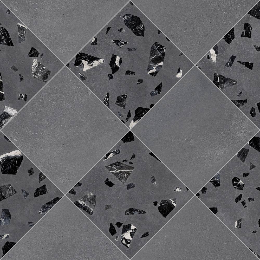 Terrazzo 2.0 24"x24" Checkerboard Minimal Dk Grey & Rock Dk Grey Porcelain Matte Tile