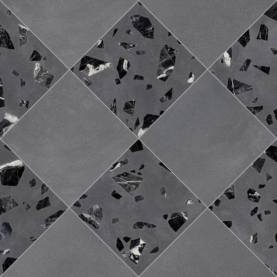 Terrazzo 2.0 24"x24" Checkerboard Minimal Dk Grey & Rock Dk Grey Porcelain Matte Tile