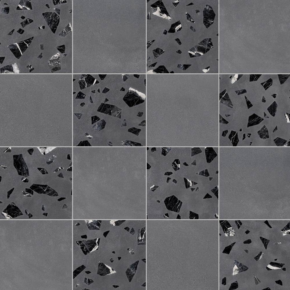 Terrazzo 2.0 24"x24" Checkerboard Minimal Dk Grey & Rock Dk Grey Porcelain Matte Tile