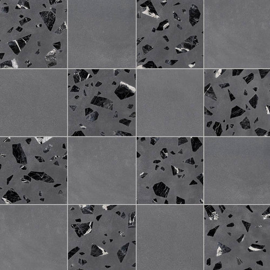 Terrazzo 2.0 24"x24" Checkerboard Minimal Dk Grey & Rock Dk Grey Porcelain Matte Tile