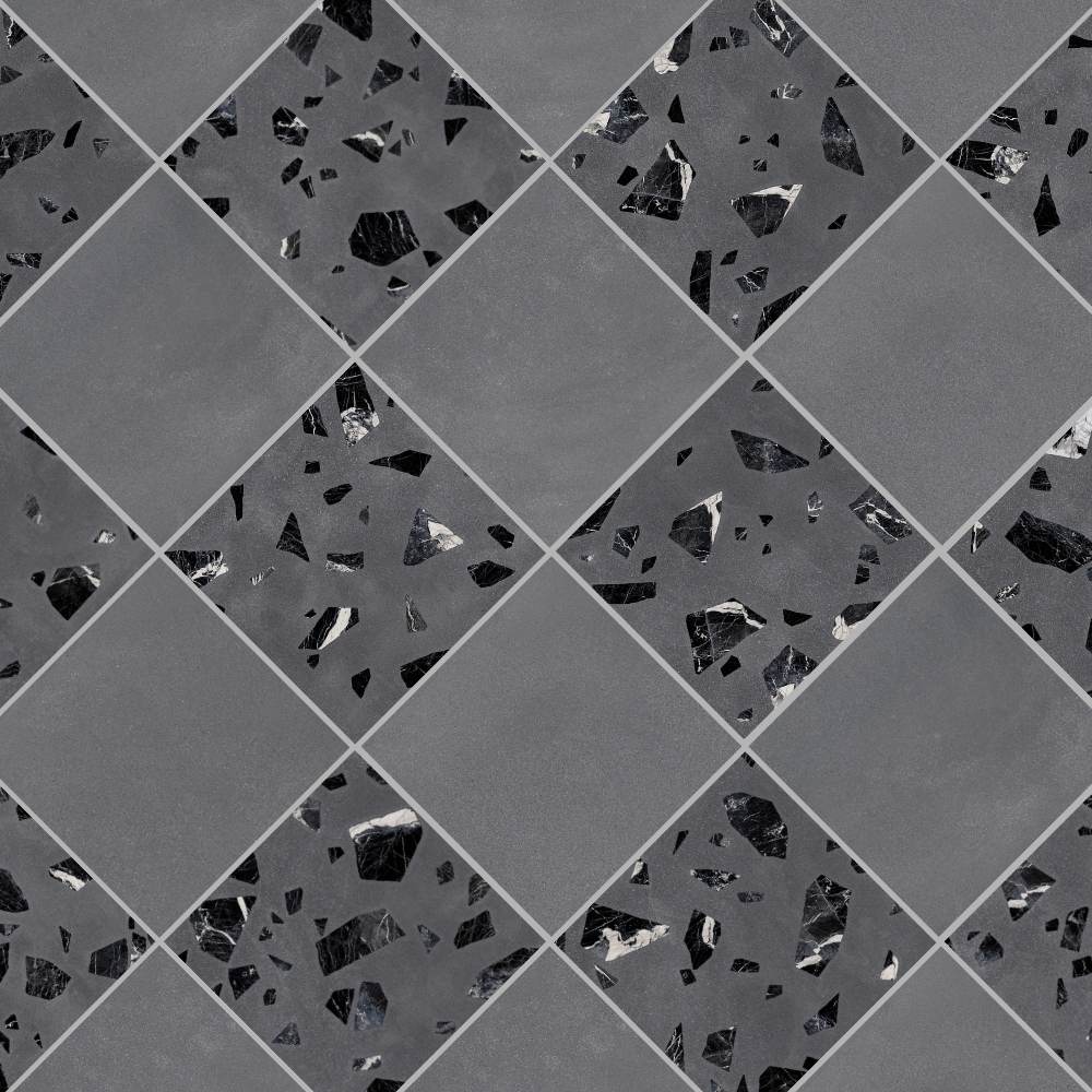 Terrazzo 2.0 24"x24" Checkerboard Minimal Dk Grey & Rock Dk Grey Porcelain Matte Tile