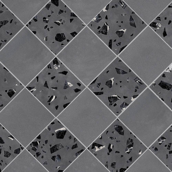 Terrazzo 2.0 24"x24" Checkerboard Minimal Dk Grey & Rock Dk Grey Porcelain Matte Tile