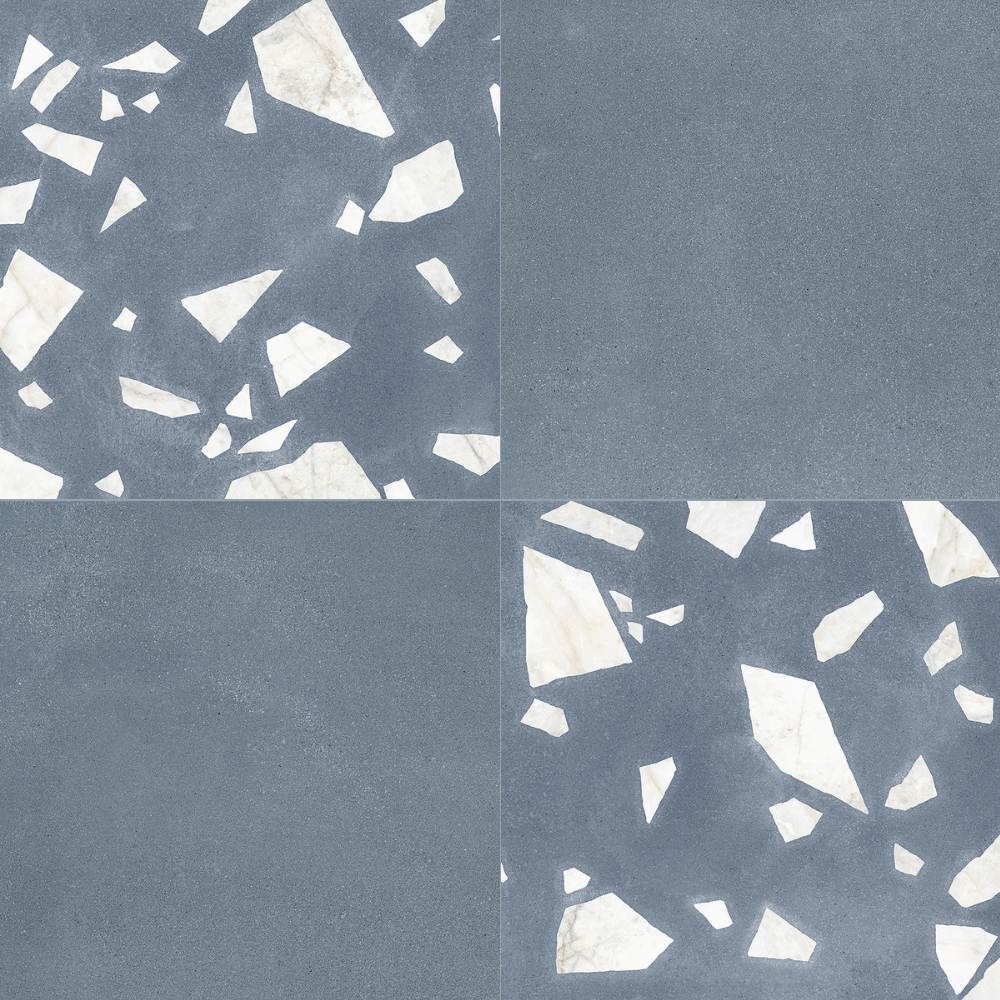 Terrazzo 2.0 24"x24" Checkerboard Minimal Blue & Rock Blue Porcelain Matte Tile