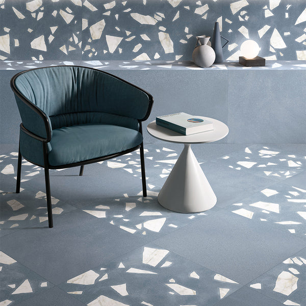 Terrazzo 2.0 24"x24" Checkerboard Minimal Blue & Rock Blue Porcelain Matte Tile