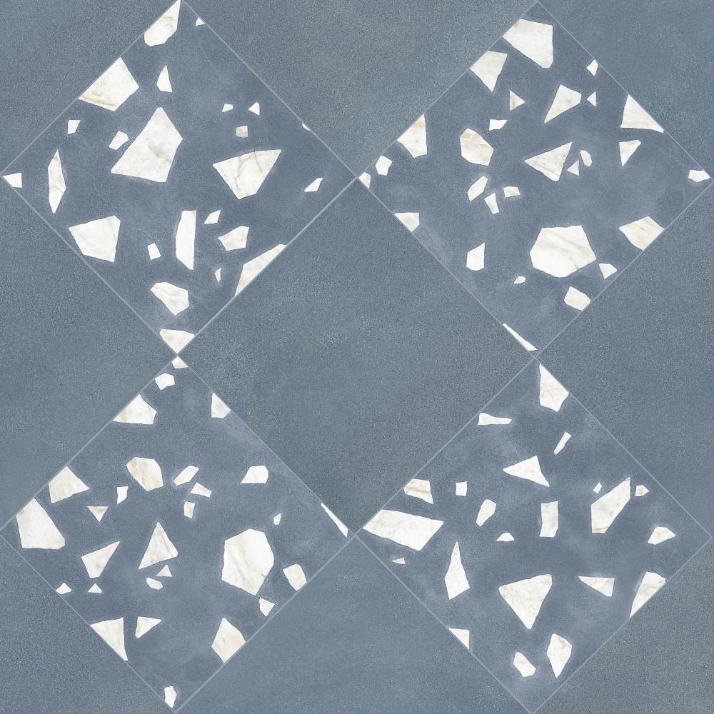Terrazzo 2.0 24"x24" Checkerboard Minimal Blue & Rock Blue Porcelain Matte Tile
