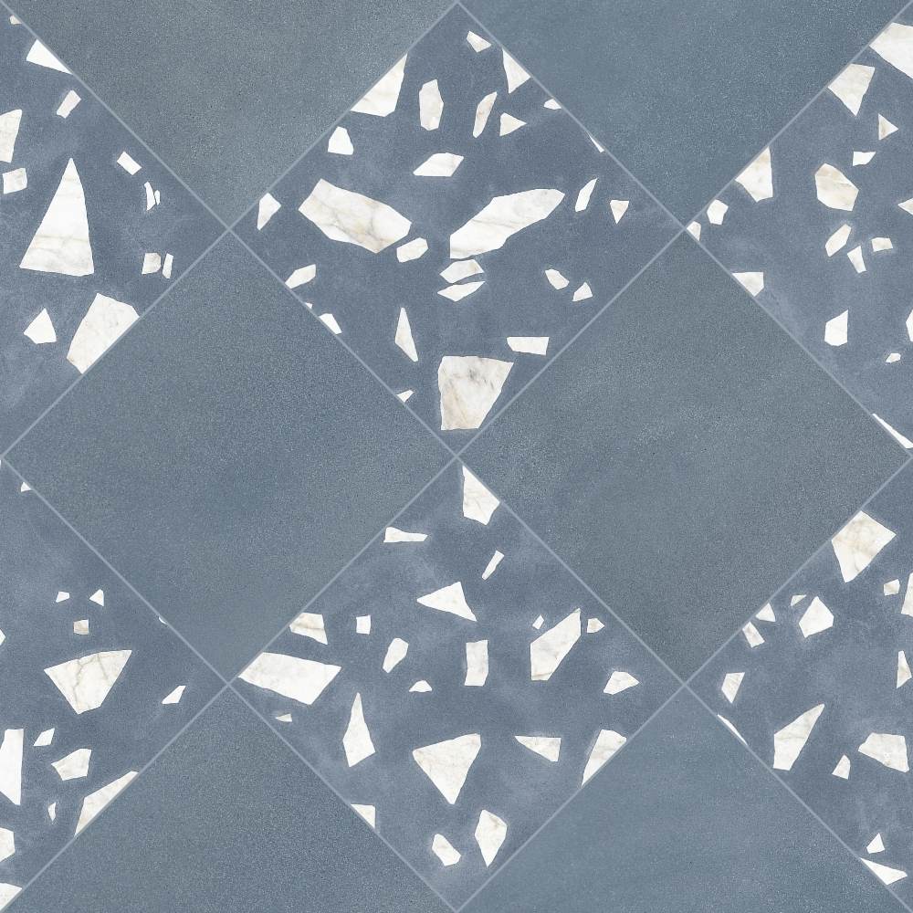 Terrazzo 2.0 24"x24" Checkerboard Minimal Blue & Rock Blue Porcelain Matte Tile
