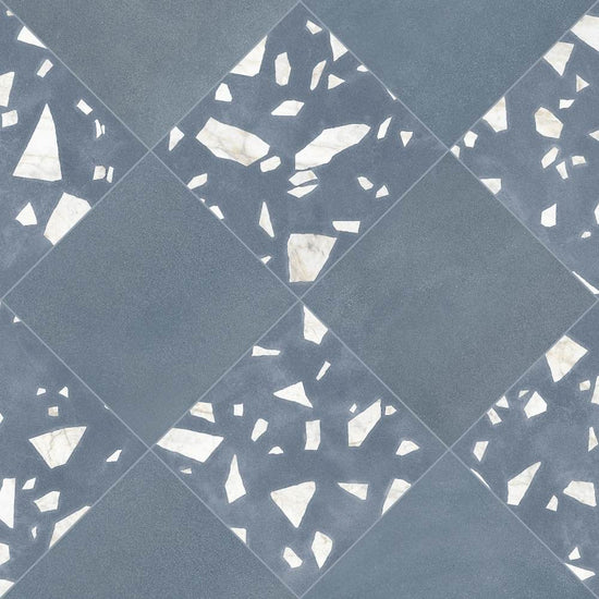 Terrazzo 2.0 24"x24" Checkerboard Minimal Blue & Rock Blue Porcelain Matte Tile