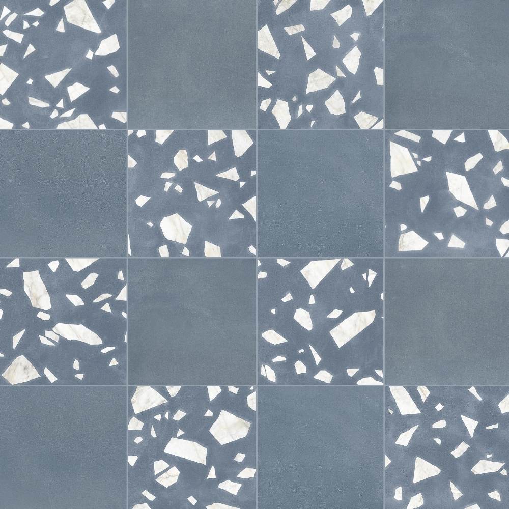 Terrazzo 2.0 24"x24" Checkerboard Minimal Blue & Rock Blue Porcelain Matte Tile