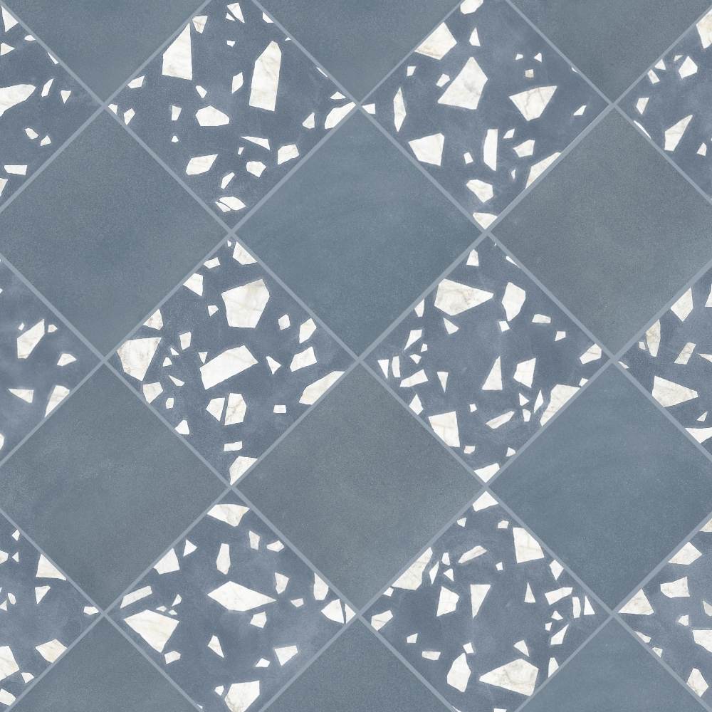 Terrazzo 2.0 24"x24" Checkerboard Minimal Blue & Rock Blue Porcelain Matte Tile