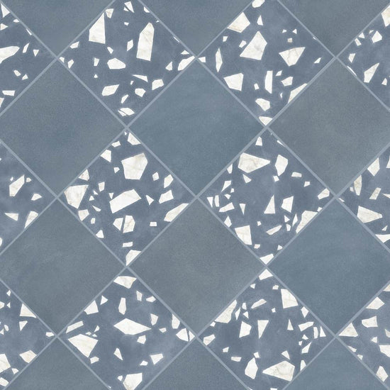 Terrazzo 2.0 24"x24" Checkerboard Minimal Blue & Rock Blue Porcelain Matte Tile
