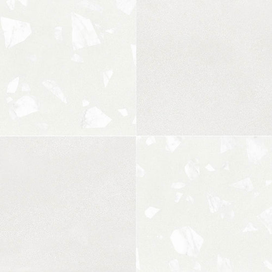 Terrazzo 2.0 24"x24" Checkerboard Minimal White & Rock White Porcelain Matte Tile