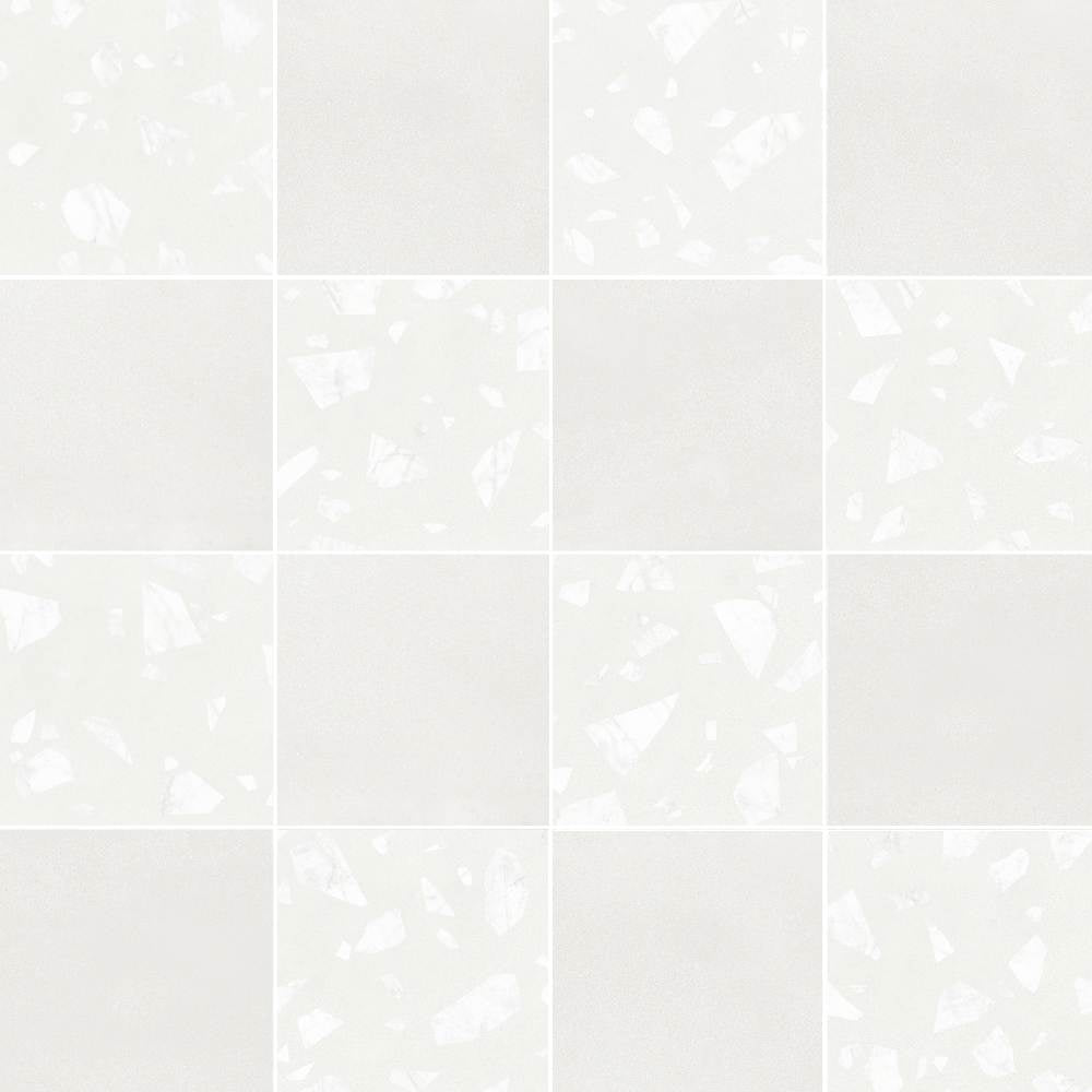 Terrazzo 2.0 24"x24" Checkerboard Minimal White & Rock White Porcelain Matte Tile