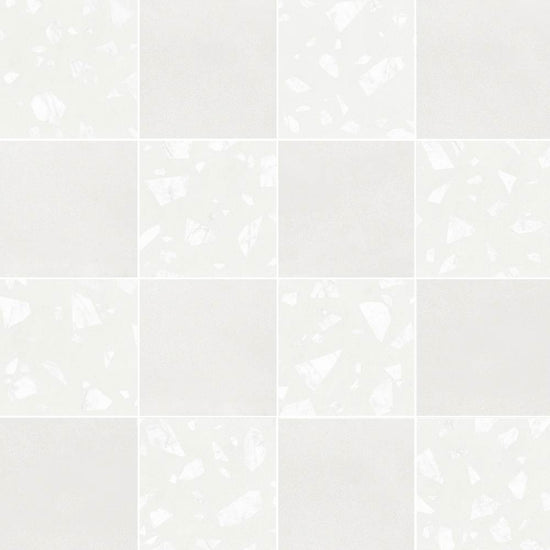 Terrazzo 2.0 24"x24" Checkerboard Minimal White & Rock White Porcelain Matte Tile