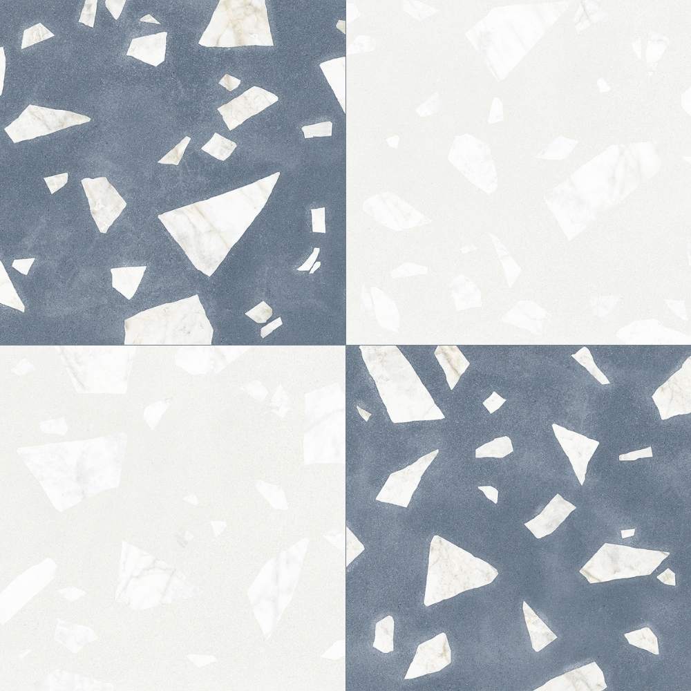 Terrazzo 2.0 24"x24" Checkerboard Rock White & Rock Blue Porcelain Matte Tile