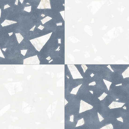 Terrazzo 2.0 24"x24" Checkerboard Rock White & Rock Blue Porcelain Matte Tile